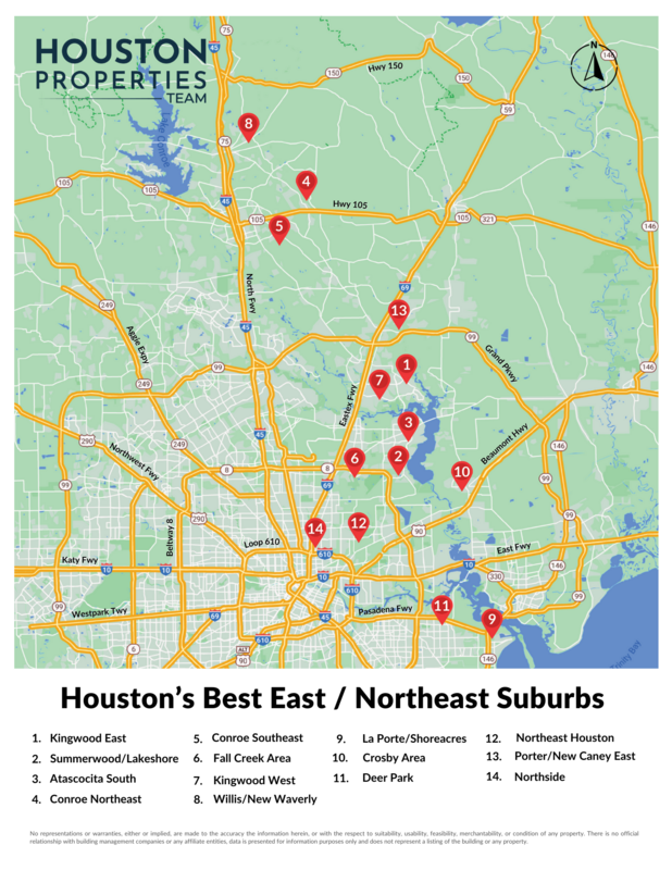 Map of the Best Suburbs in East and Northeast Houston