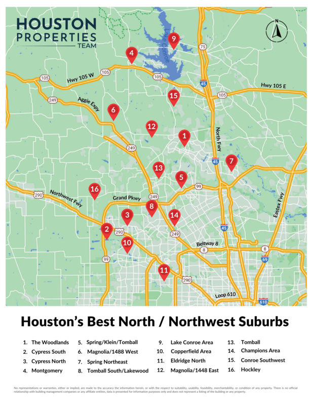 Map of the Best Suburbs in North and Northwest Houston