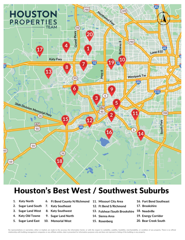 Map of the Best Suburbs in West and Southwest Houston