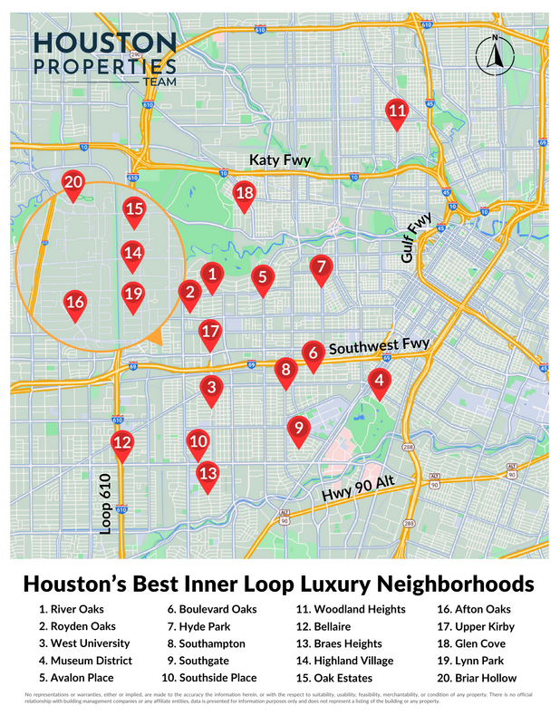 The 19 Best Luxury Inner Loop Neighborhoods in Houston Map