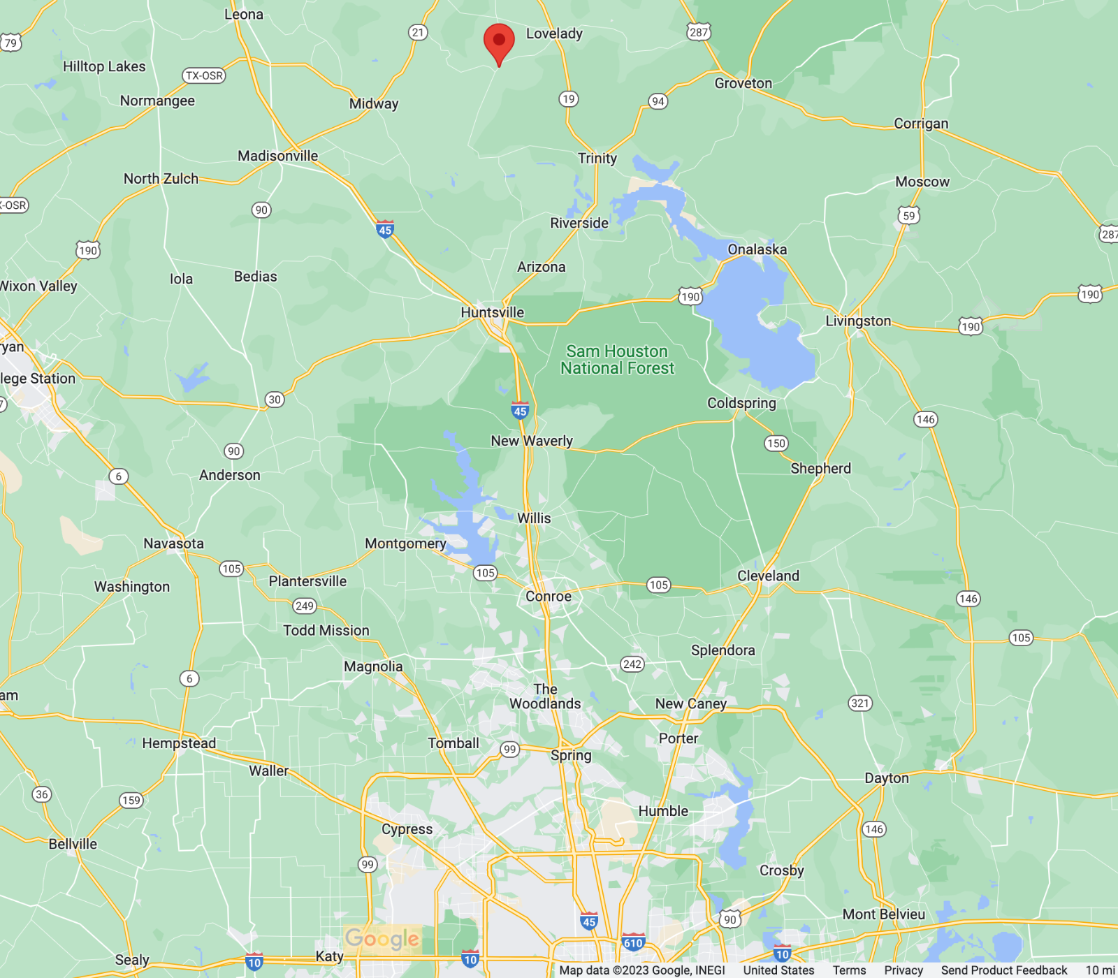 Lovelady/Weldon Area Map