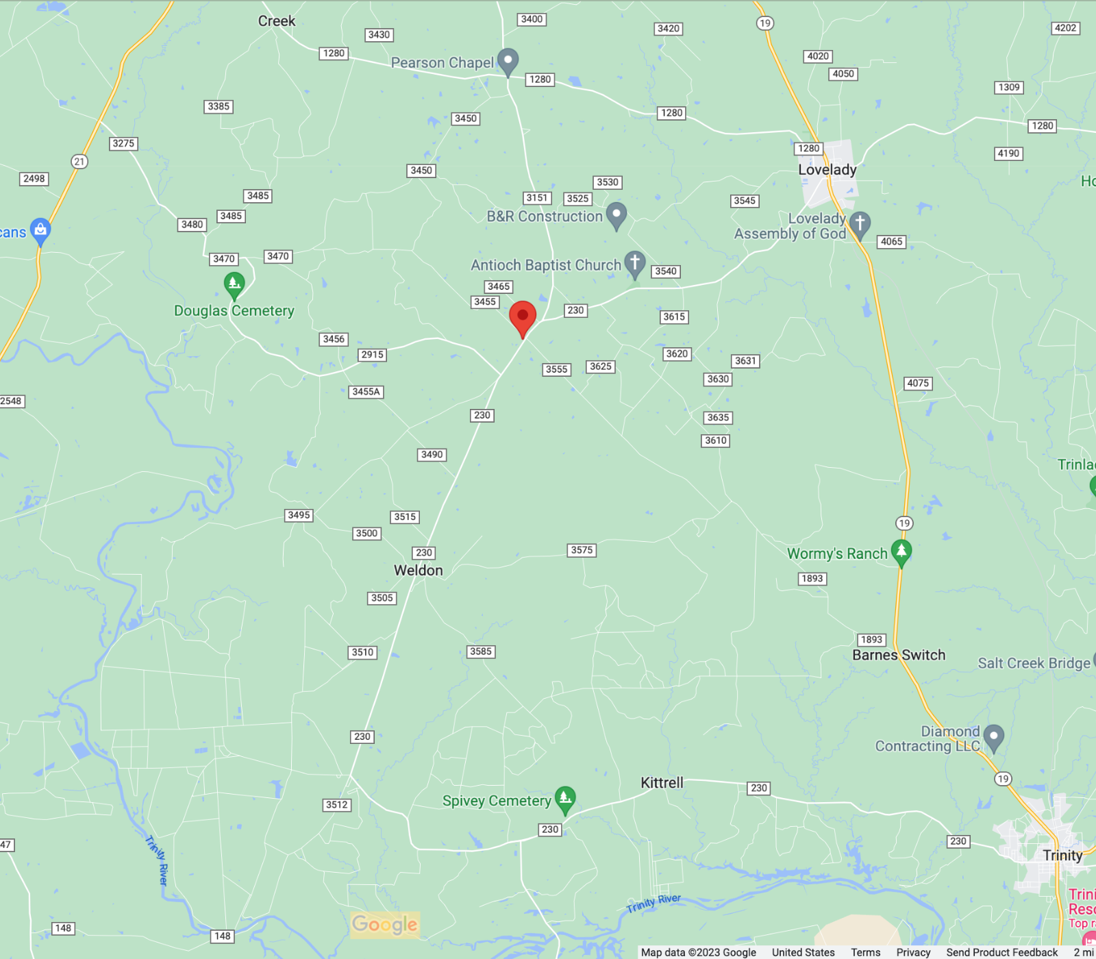 Map of Lovelady/Weldon Area