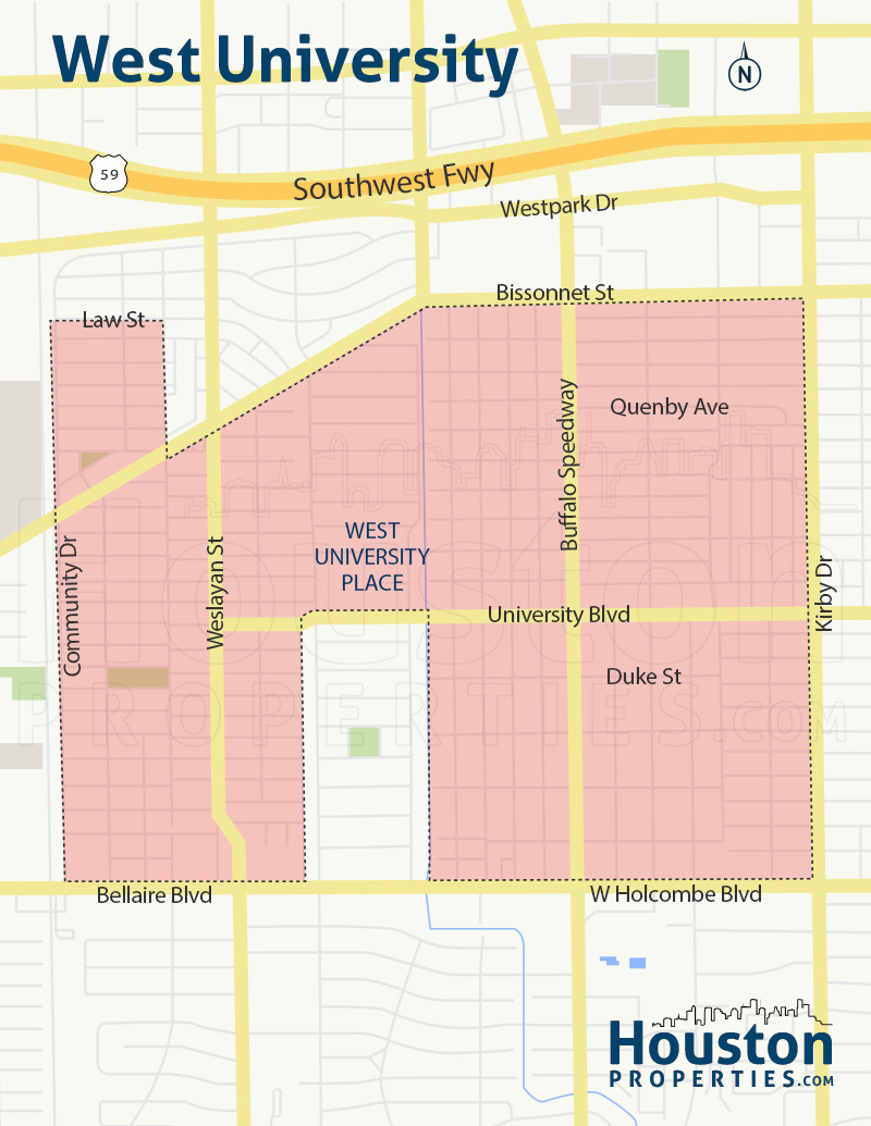 Map of West University/Southside Area